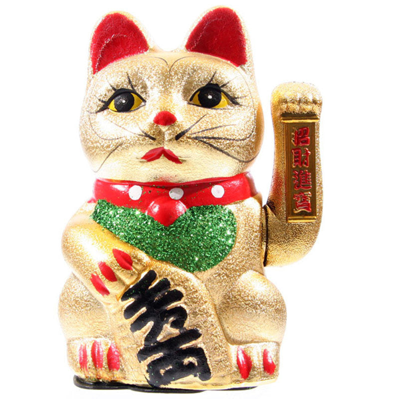 Maneki Neko Waving Cat, Eyes Open 21cm
